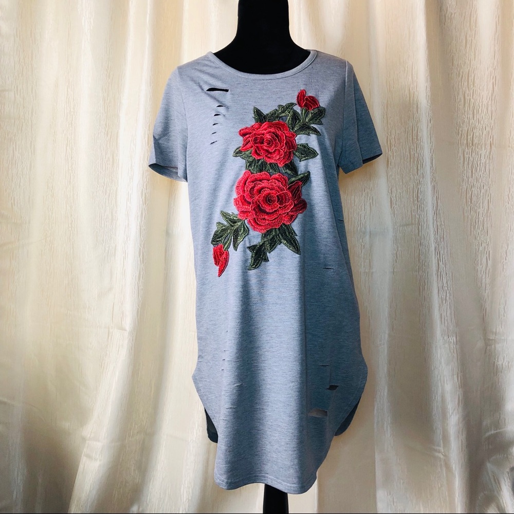 Distressed Floral Embroidered Dress/Tunic